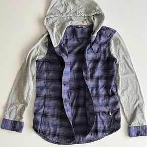 The North Face button hoodie jacket, purple plaid gray, xs